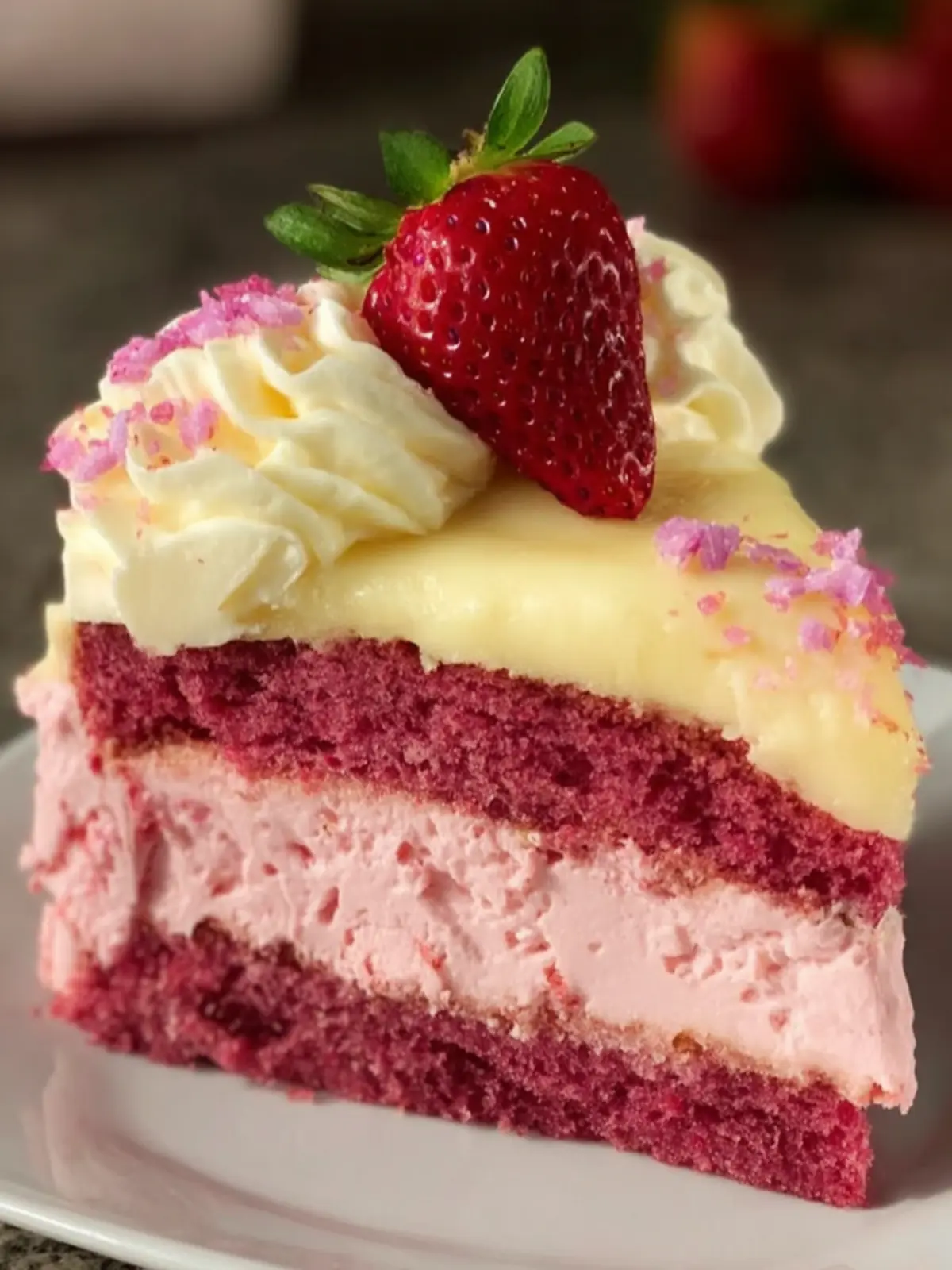 Strawberry Pink Velvet Cake Slice First Image