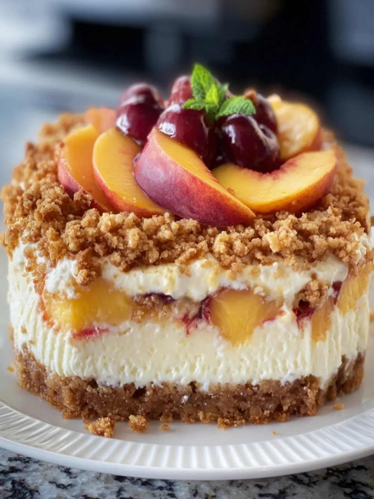 Peach Crumble Cheesecake Dessert First Image
